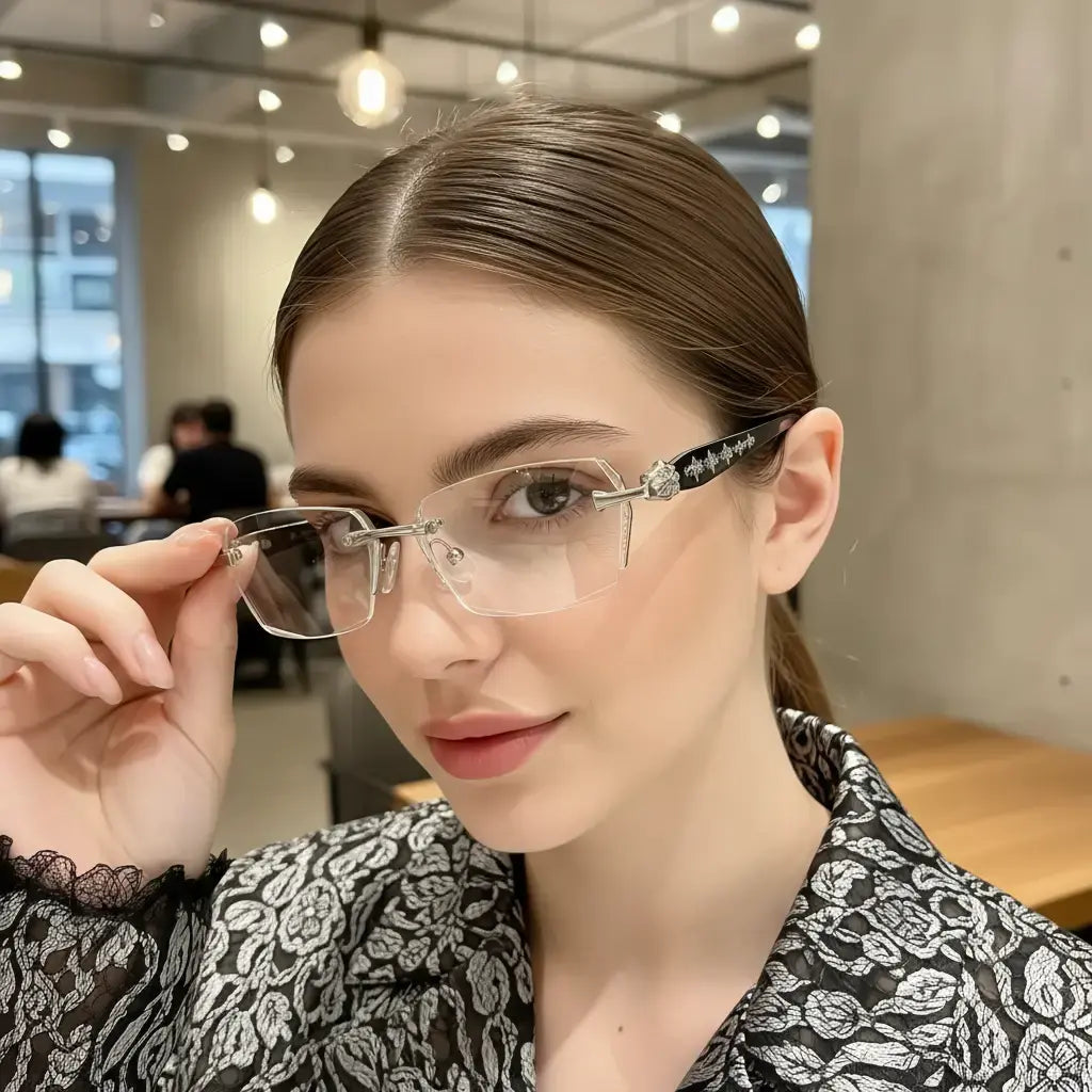 High-quality rimless glasses featuring a diamond-cut edge design—a versatile everyday accessory for men and women.