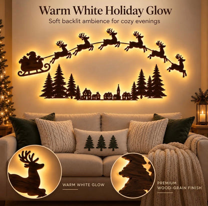 Reindeer Sleigh Press On – Lighted Christmas Wall Decor, Easy No-Tool Install