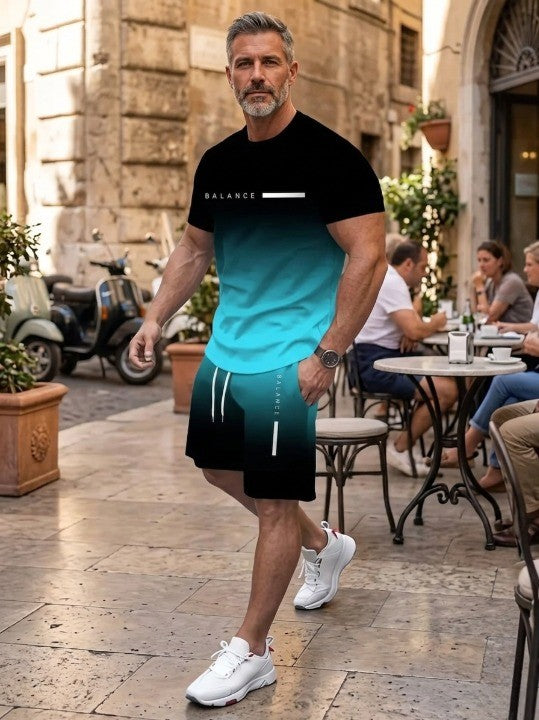 ⚡ Men's Gradient Short Sleeve Tracksuit 2-Piece Set