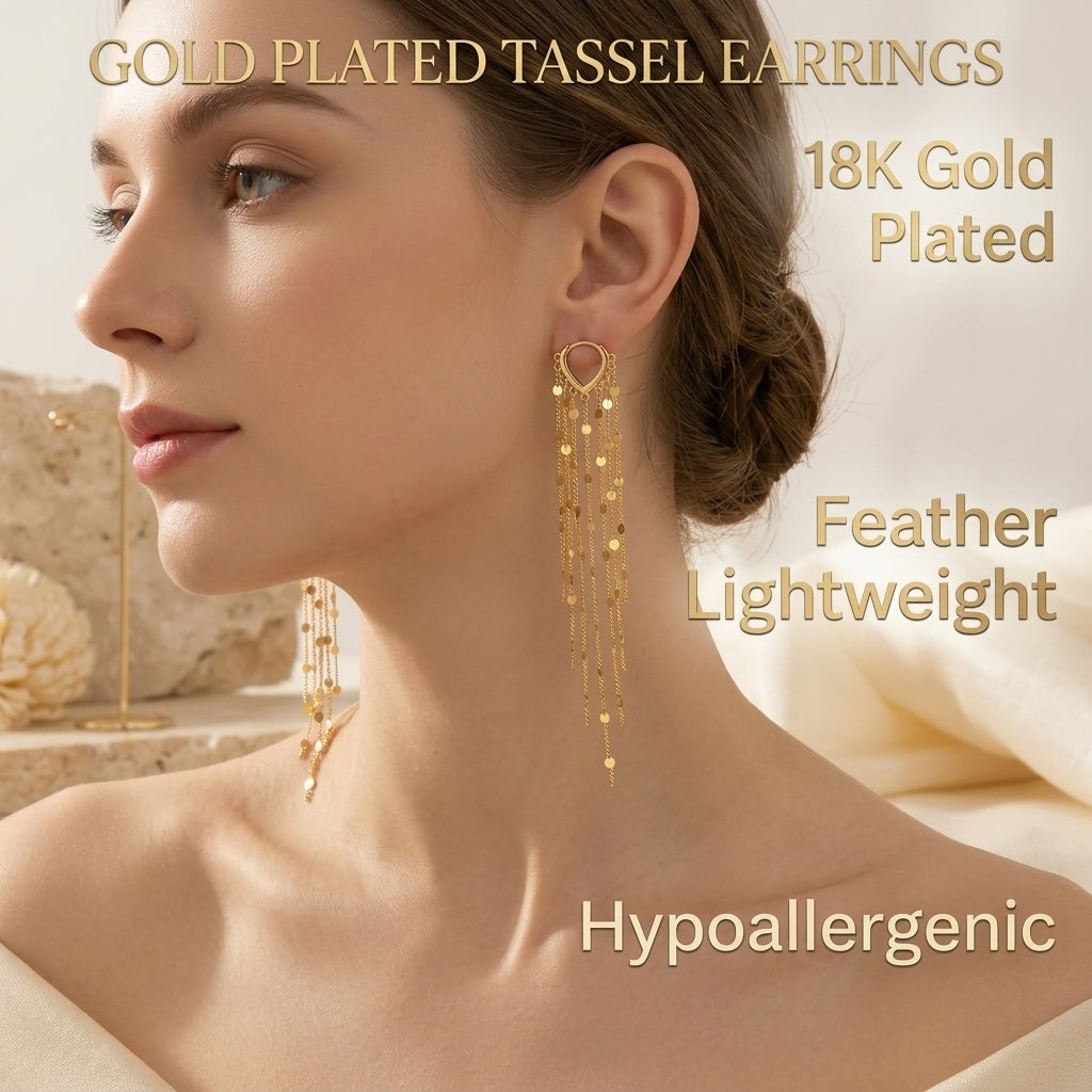 🔥Limited Time 50% Off✨14K Gold Plated Long Tassel Earrings for Women