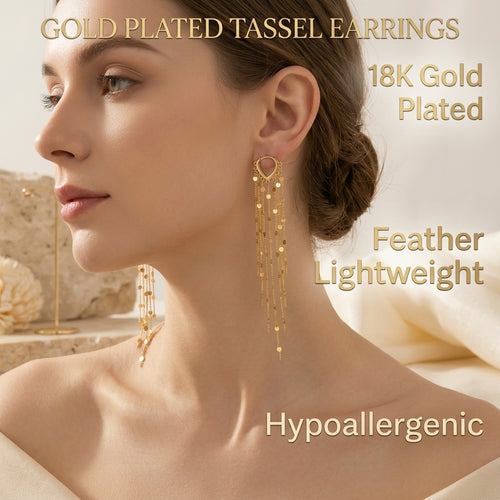 🔥Limited Time 50% Off✨14K Gold Plated Long Tassel Earrings for Women
