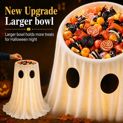 Halloween Glow-in-the-Dark Ghost Candy Bowl – With String Lights, Timer, and Remote Control