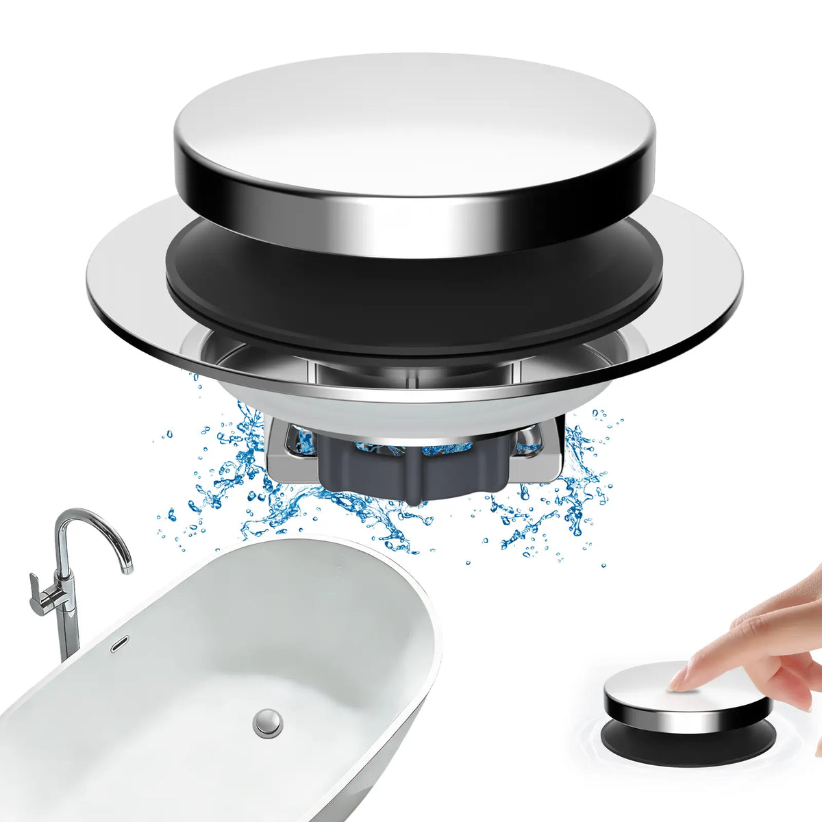 Anti-Clog Deodorizing Bathtub Drain Plug (Brass & Stainless Steel) with Hair Catcher