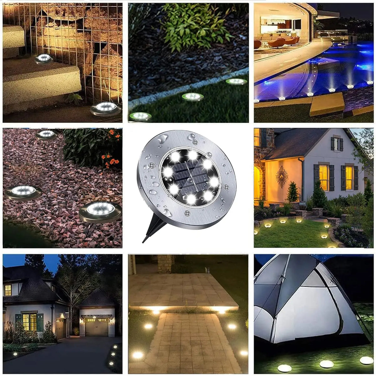 Outdoor waterproof solar ground lights, suitable for landscape lighting in courtyards, along pathways, on lawns, in yards, on terraces, and in similar areas.
