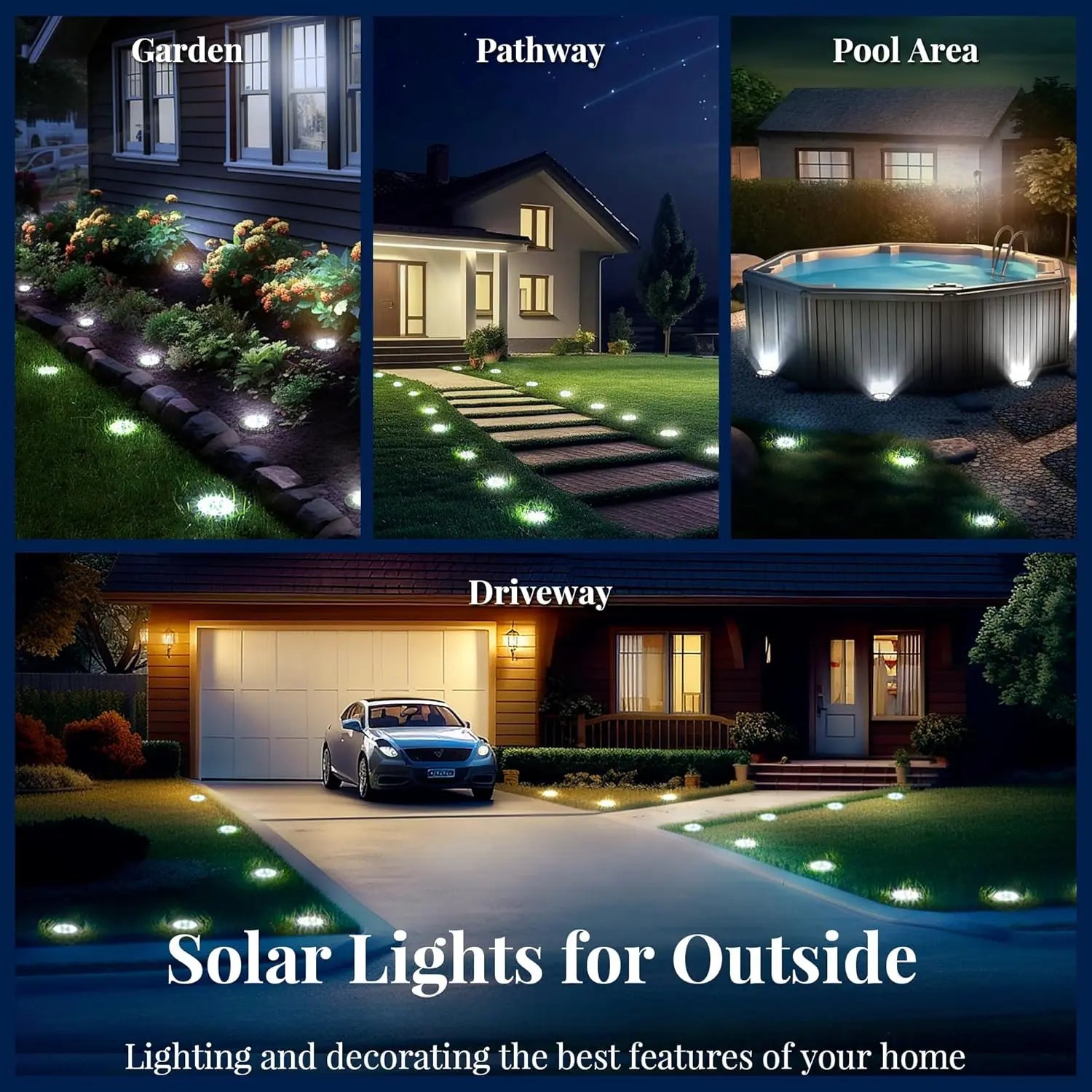 Outdoor waterproof solar ground lights, suitable for landscape lighting in courtyards, along pathways, on lawns, in yards, on terraces, and in similar areas.