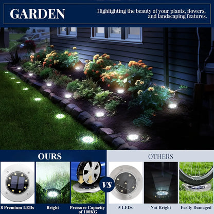 Outdoor waterproof solar ground lights, suitable for landscape lighting in courtyards, along pathways, on lawns, in yards, on terraces, and in similar areas.