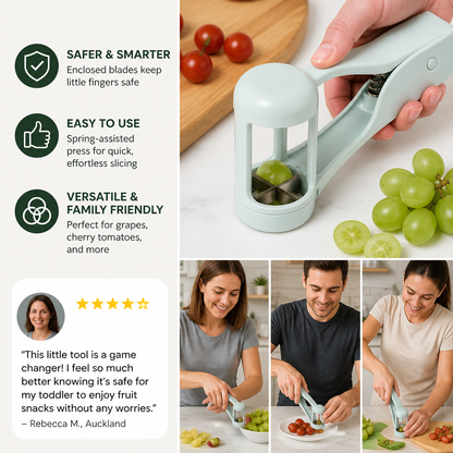 Stainless Steel Grape & Cherry Tomato Cutter – Safe One-Press Quarter Slicer for Toddlers & Kids