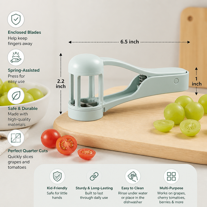 Stainless Steel Grape & Cherry Tomato Cutter – Safe One-Press Quarter Slicer for Toddlers & Kids