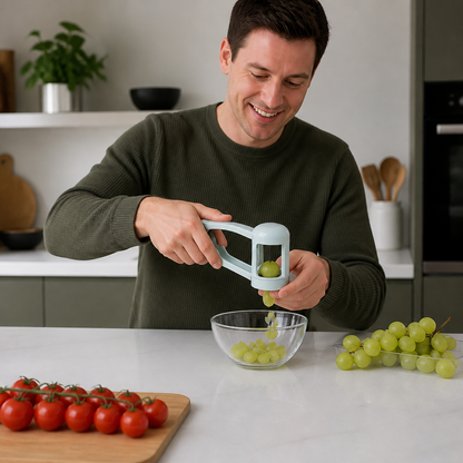 Stainless Steel Grape & Cherry Tomato Cutter – Safe One-Press Quarter Slicer for Toddlers & Kids