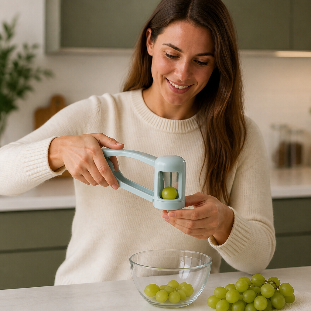 Stainless Steel Grape & Cherry Tomato Cutter – Safe One-Press Quarter Slicer for Toddlers & Kids