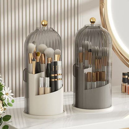 💄🔄 360° Rotating Makeup Brush Organizer – Clear Acrylic Cosmetic Storage Holder with Dust-Proof Lid ✨