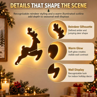 Reindeer Sleigh Press On – Lighted Christmas Wall Decor, Easy No-Tool Install