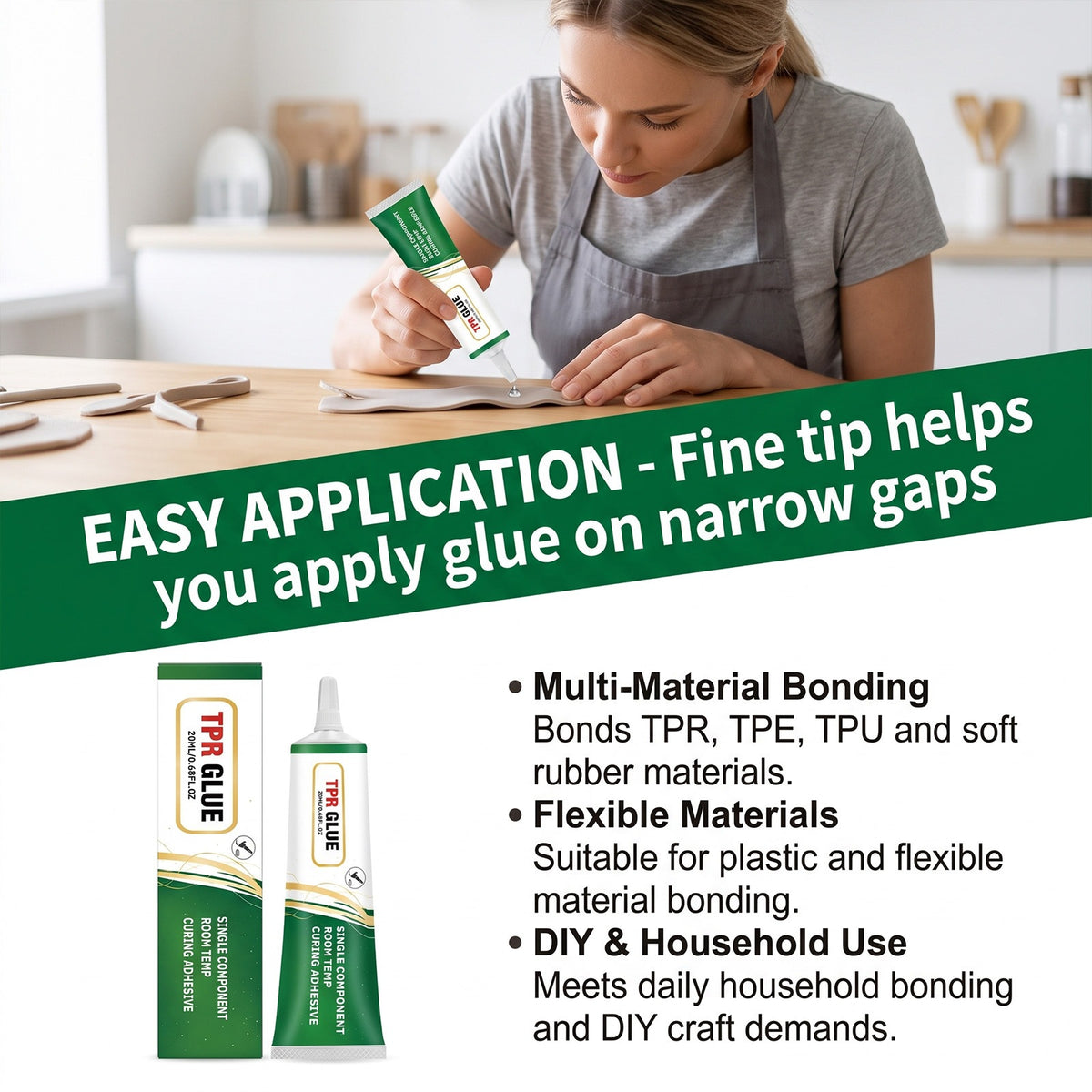 Specialized adhesive for TPR soft rubber; colorless, transparent, and eco-friendly; provides strong, waterproof bonding.