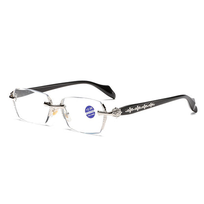 High-quality rimless glasses featuring a diamond-cut edge design—a versatile everyday accessory for men and women.