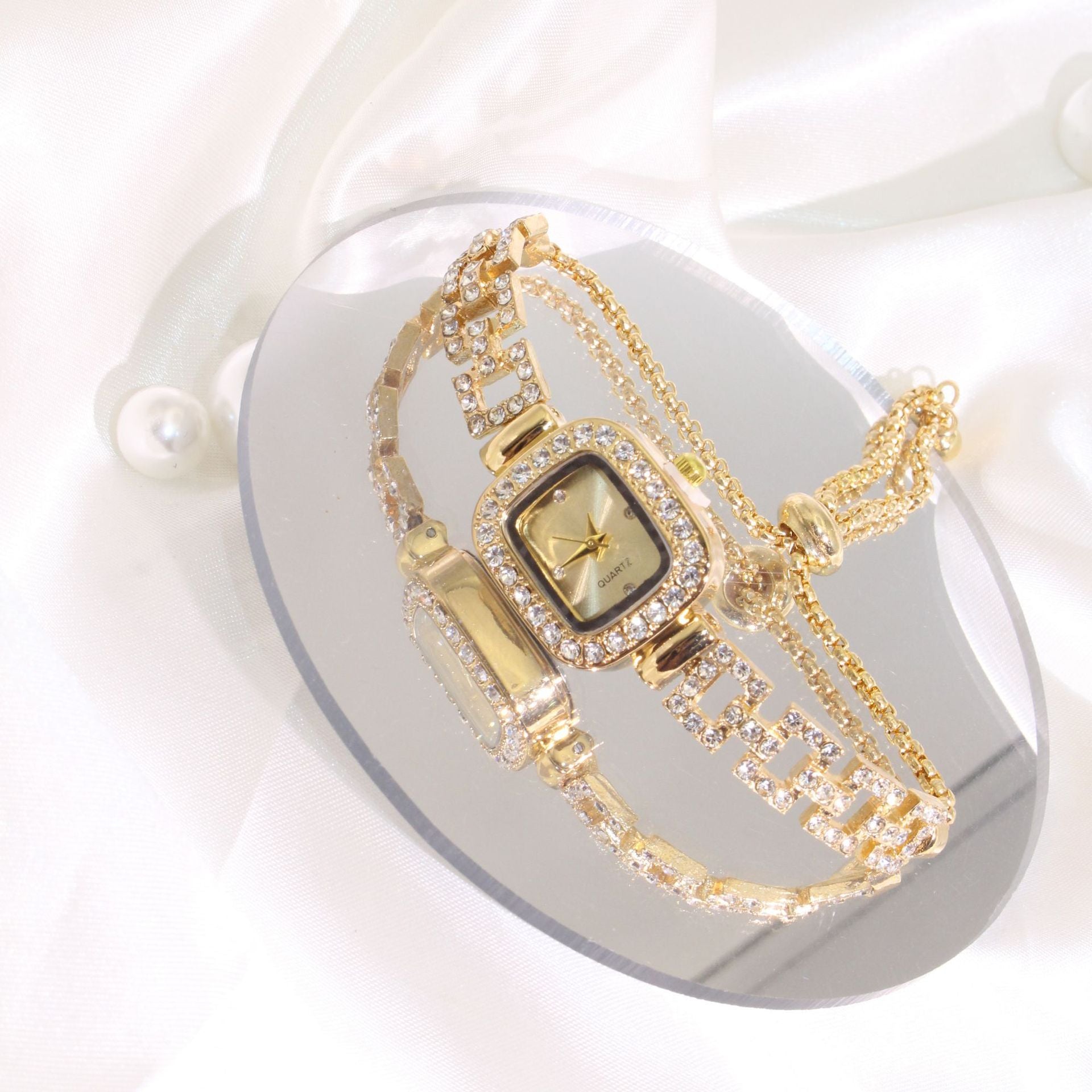 Women's Square Rhinestone Watch – Elegant Quartz Wristwatch with Adjustable Strap & Sparkling Crystal Accents