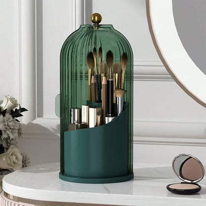 💄🔄 360° Rotating Makeup Brush Organizer – Clear Acrylic Cosmetic Storage Holder with Dust-Proof Lid ✨