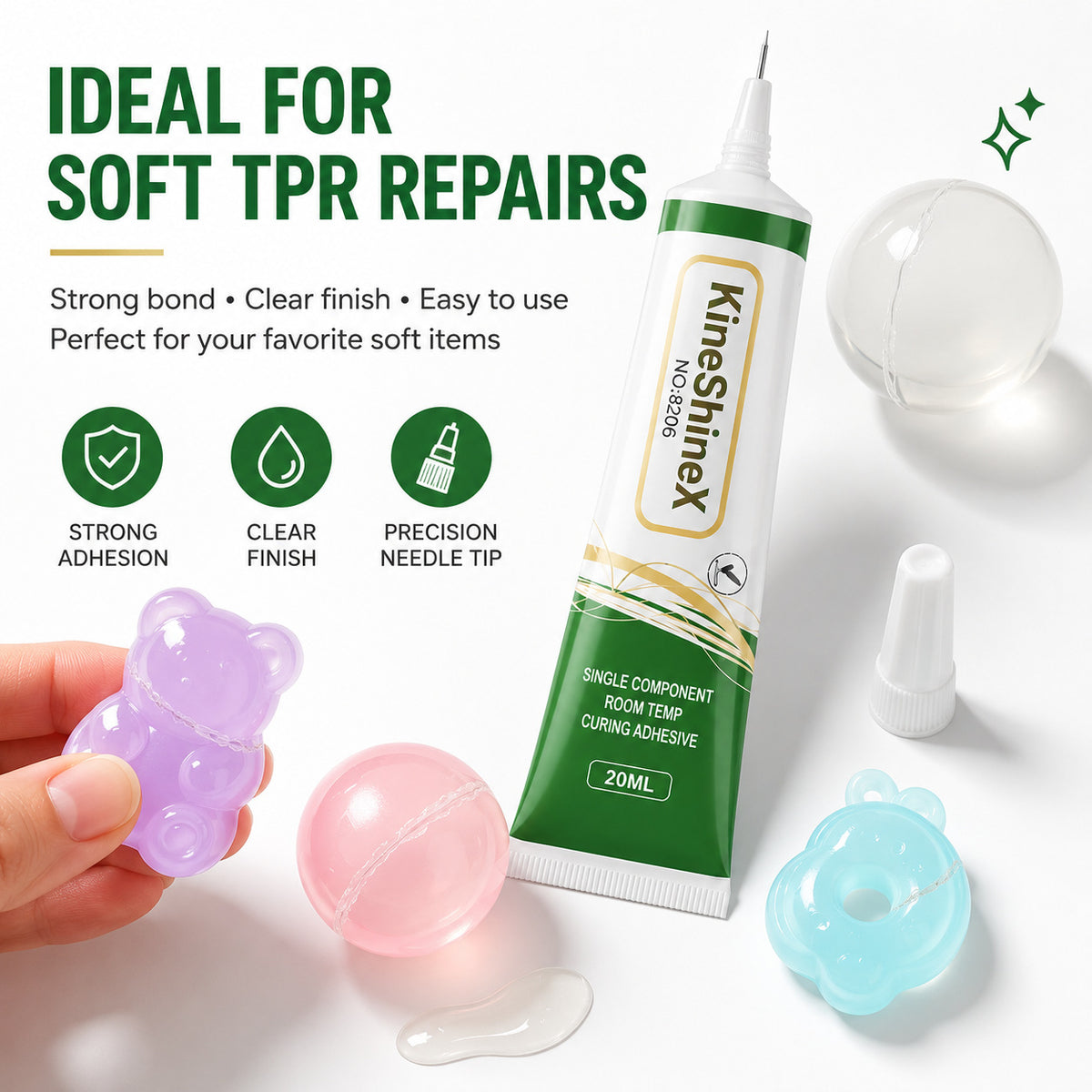 Specialized adhesive for TPR soft rubber; colorless, transparent, and eco-friendly; provides strong, waterproof bonding.