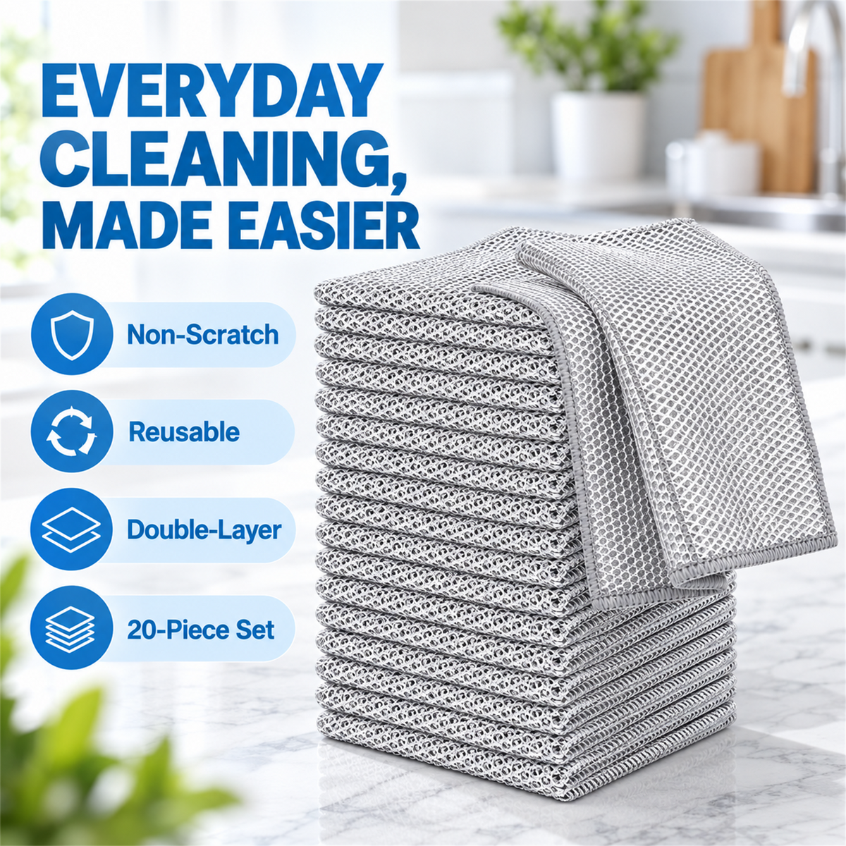 🧽✨20-Count Non-Scratch Wire Dishcloths – Reusable Kitchen Cleaning Towels for Wet & Dry Use 🍽️