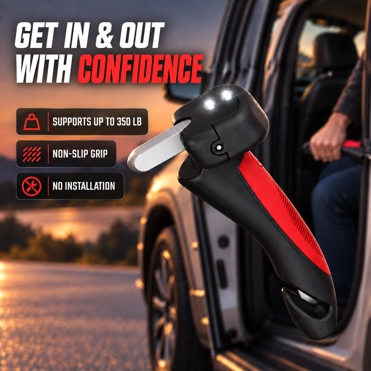 🚗🦯 All-in-One Car Cane Mobility Aid – Door Handle Assist with LED Light & Emergency Tool 🔦