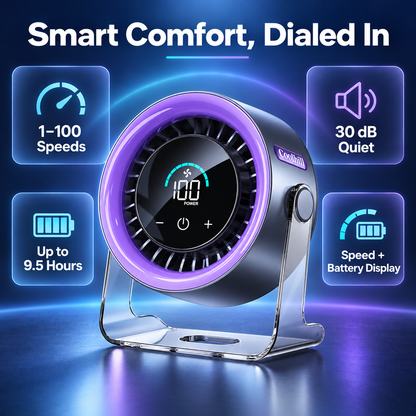 🌬️🔋 Coolhill Rechargeable Desk Fan – 100-Speed Digital Display & Quiet Portable Cooling ❄️