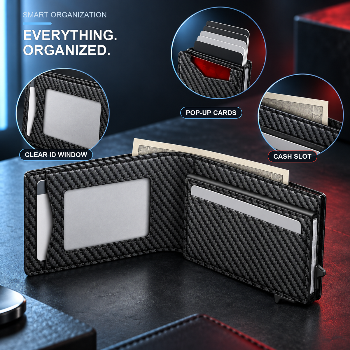 👔💳 Men's RFID Minimalist Bifold Wallet – Pop-Up Card Holder, Money Clip & Gift Box 🎁
