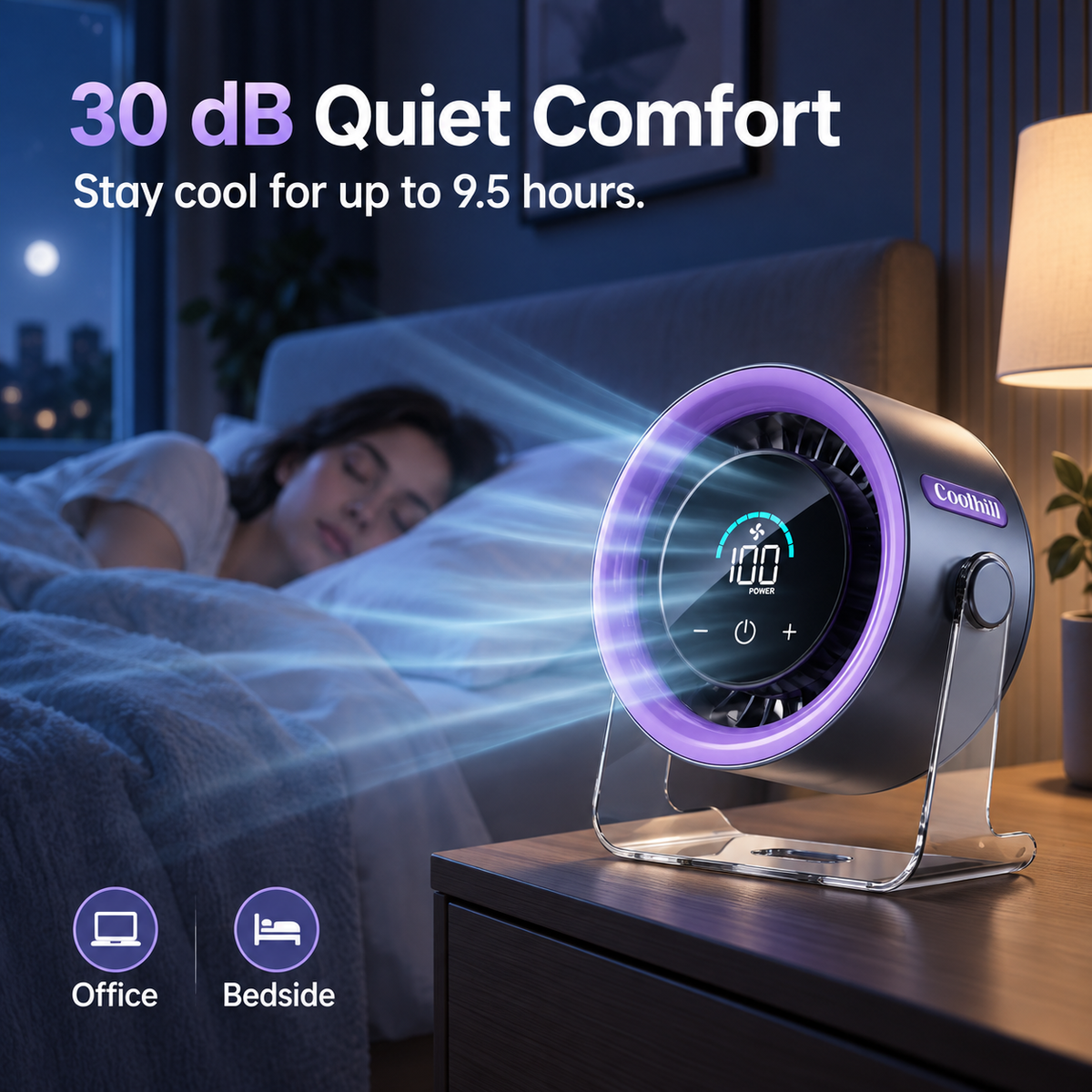 🌬️🔋 Coolhill Rechargeable Desk Fan – 100-Speed Digital Display & Quiet Portable Cooling ❄️
