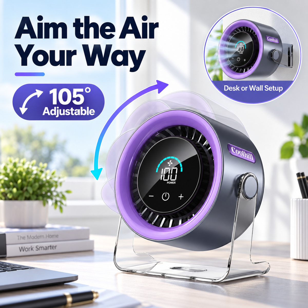 🌬️🔋 Coolhill Rechargeable Desk Fan – 100-Speed Digital Display & Quiet Portable Cooling ❄️