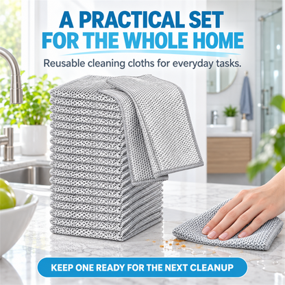 🧽✨20-Count Non-Scratch Wire Dishcloths – Reusable Kitchen Cleaning Towels for Wet & Dry Use 🍽️