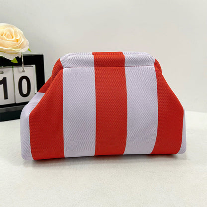 Women's Striped &amp; Diamond Dot Cloud Handbag – Lightweight Clip-Top Crossbody Bag for Everyday Style 👜