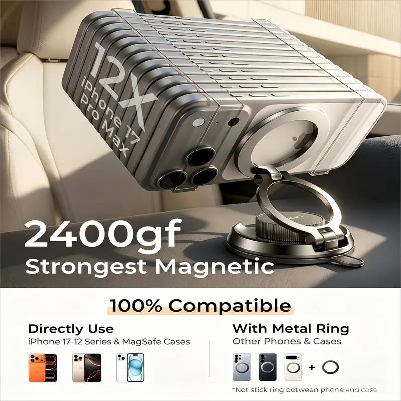 Car Phone Holder for Magsafe 360 Adjustable Vacuum Magnetic Phone Holder for Car