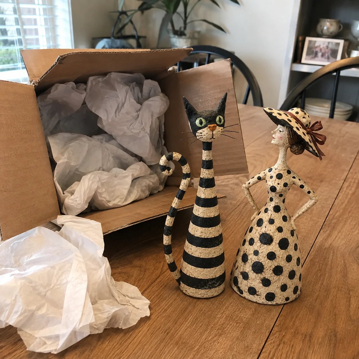 Vintage  Cat & Lady Sculptures