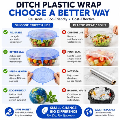 🥣✨ 6-Pack Silicone Stretch Lids – Reusable Food-Grade Container Covers 🍱