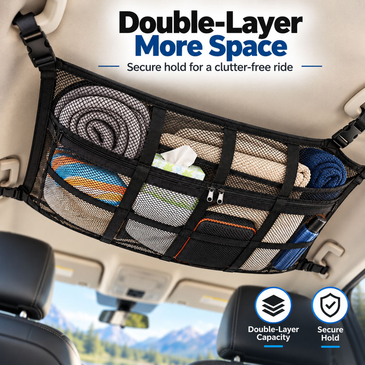 🎁Double-Layer Car Ceiling Cargo Net Storage Organizer