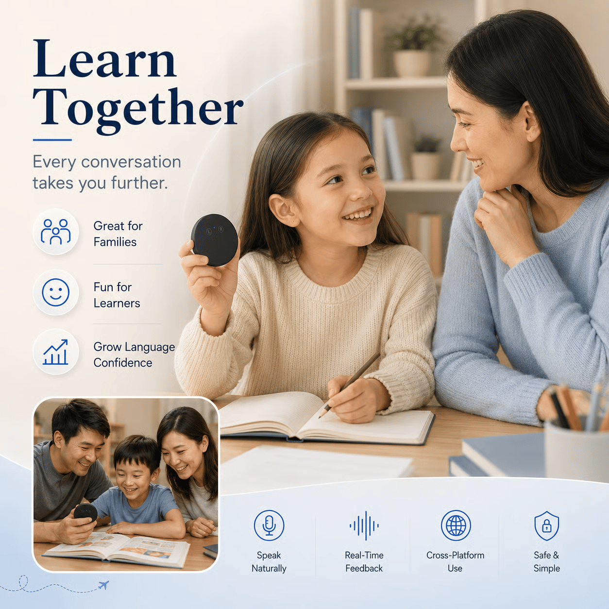 Spanish & English Practice Companion – Supports 40 Languages