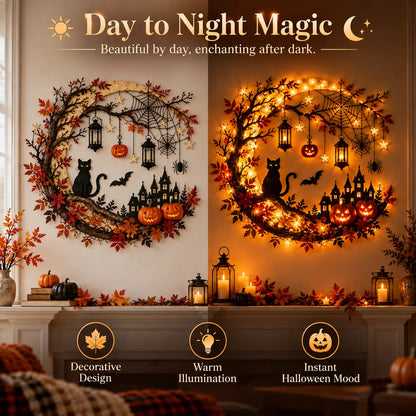 🌙🎃 Halloween Crescent Moon Lighted Wall Decor ✨