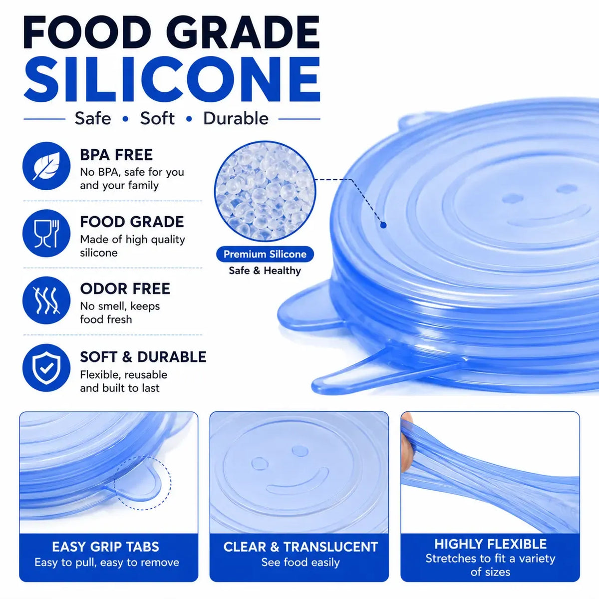 🥣✨ 6-Pack Silicone Stretch Lids – Reusable Food-Grade Container Covers 🍱