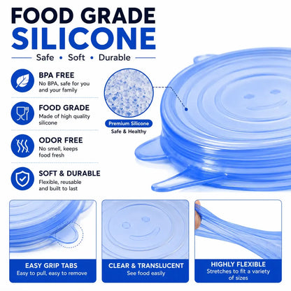 🥣✨ 6-Pack Silicone Stretch Lids – Reusable Food-Grade Container Covers 🍱