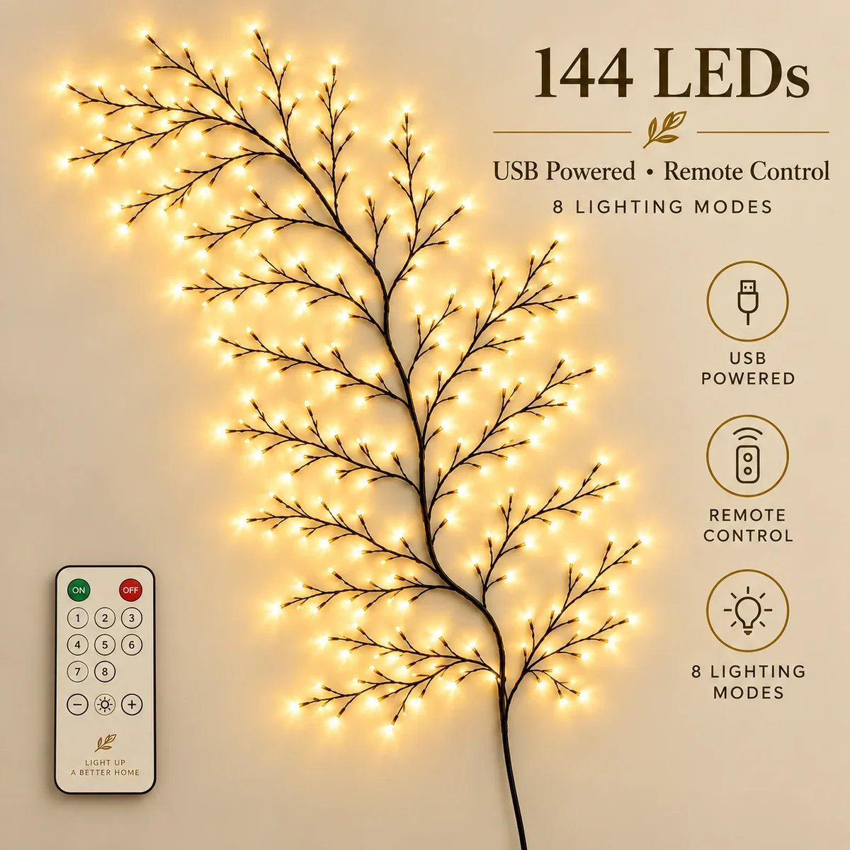 🌿✨ Flexible LED Branch Lights | Remote-Controlled Holiday Wall Decor 🎄💡