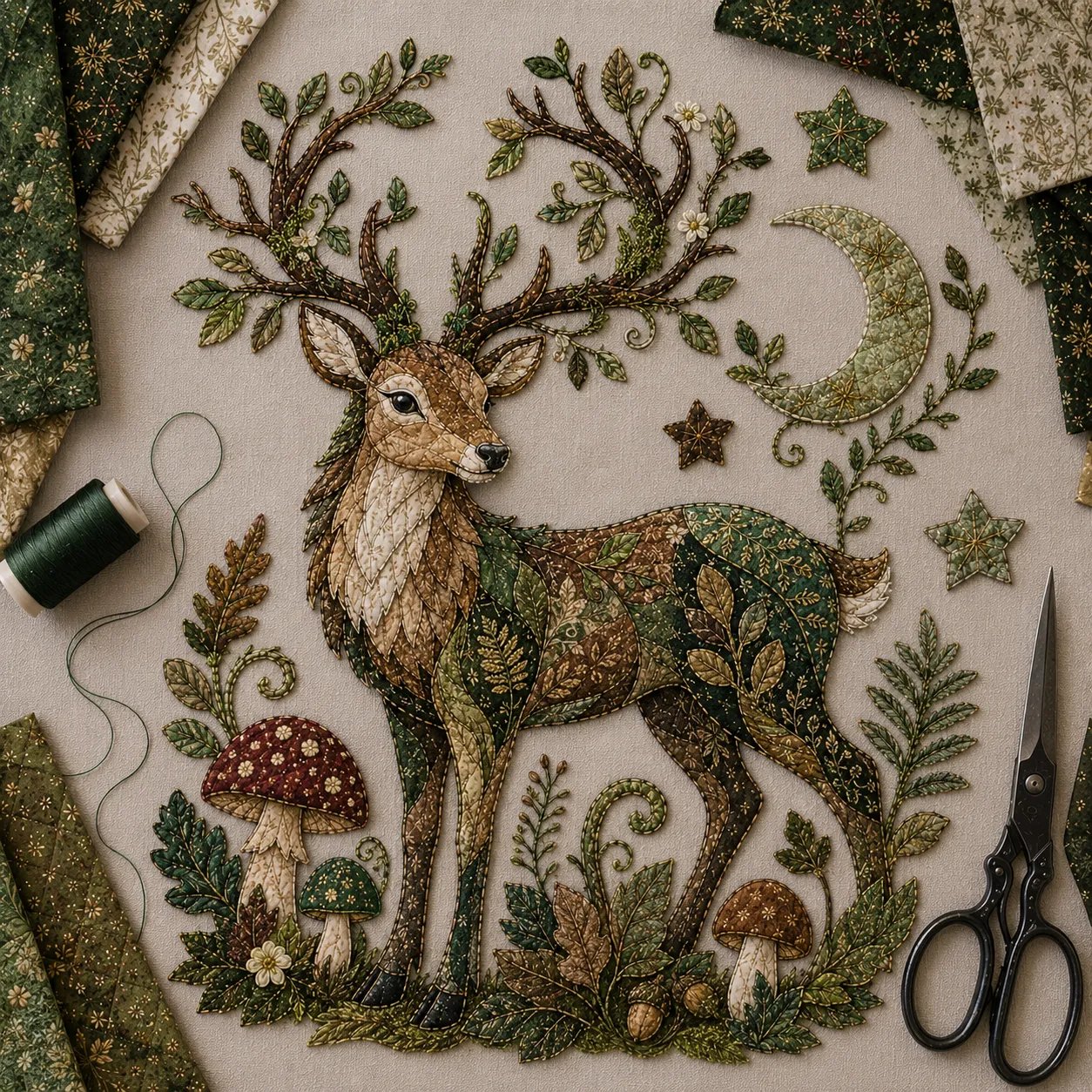 🌙 Beginner-Friendly Mythic Wilds DIY Patchwork Art Kit – Complete Sewing Craft Set 💕