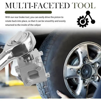 🚗 6-Side Brake Caliper Piston Rewind Tool | 3/8" Drive Rear Brake Compression Tool for Disc Brake Pad Replacement | High-Strength Carbon Steel