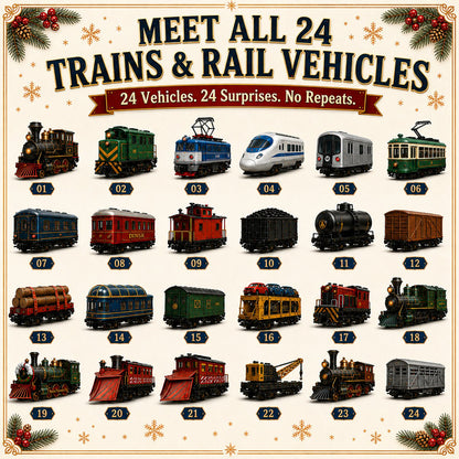 ⏰Christmas Early Bird 50% OFF-🎄🚂Trains & Rail Vehicles Advent Calendar 2026 – 24 Railway Surprises