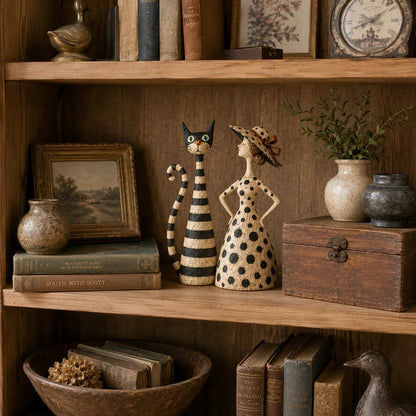 Vintage  Cat & Lady Sculptures
