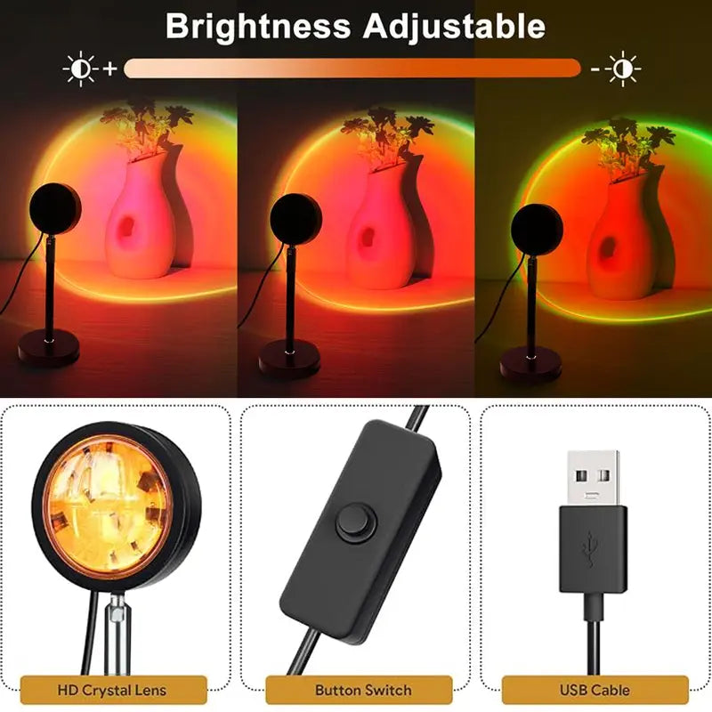 🌅✨ Sunset Projector Lamp – 16 RGB Colors, 180° Rotation & Starry Sky + Moon Effects 🌙