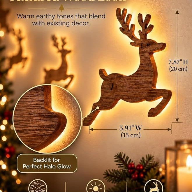 Reindeer Sleigh Press On – Lighted Christmas Wall Decor, Easy No-Tool Install