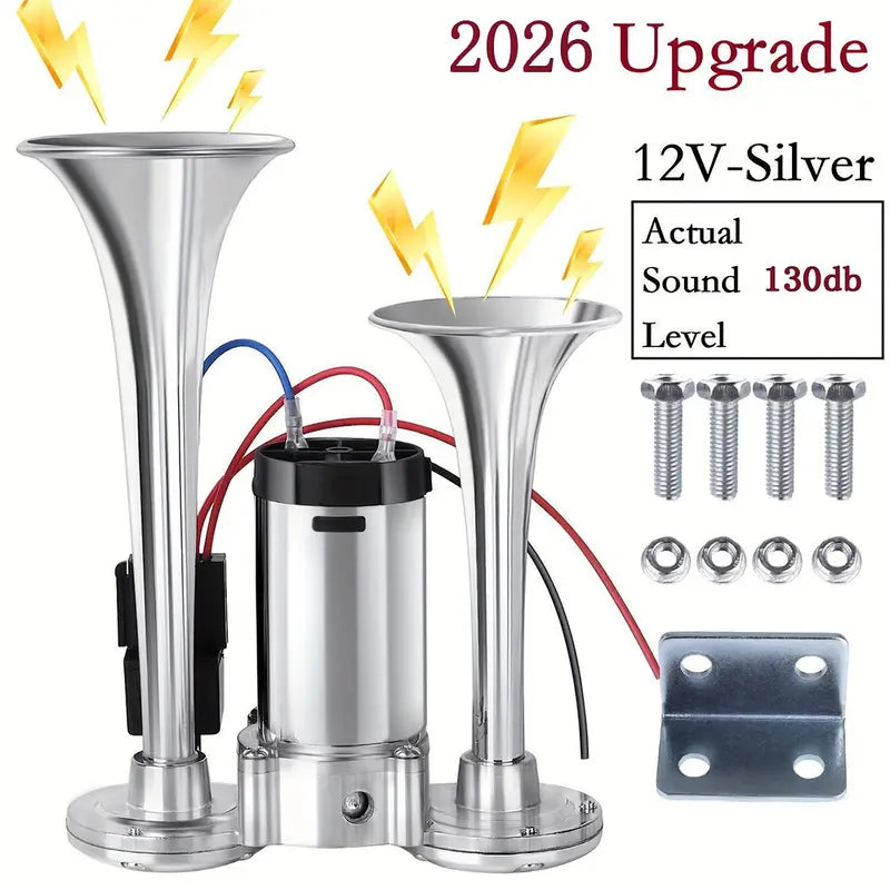 📢🔊2026 Upgraded 12V 130DB Air Horn Dual Horn, Horn Kit with Air Compressor