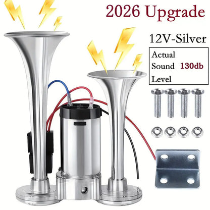 📢🔊2026 Upgraded 12V 130DB Air Horn Dual Horn, Horn Kit with Air Compressor