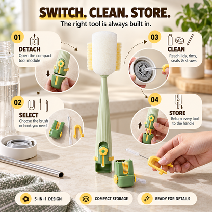 🧼 5-in-1 Bottle & Cup Cleaning Brush – Clean Every Hidden Corner