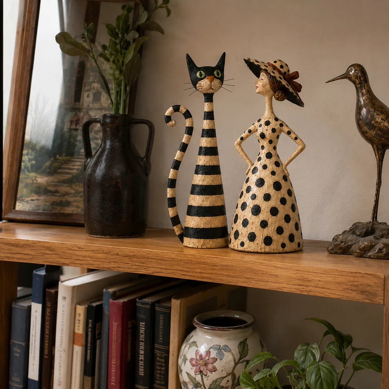 Vintage  Cat & Lady Sculptures