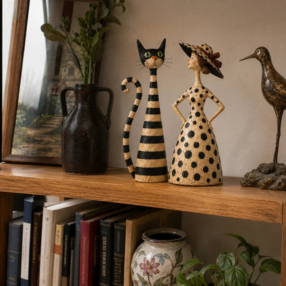 Vintage  Cat & Lady Sculptures