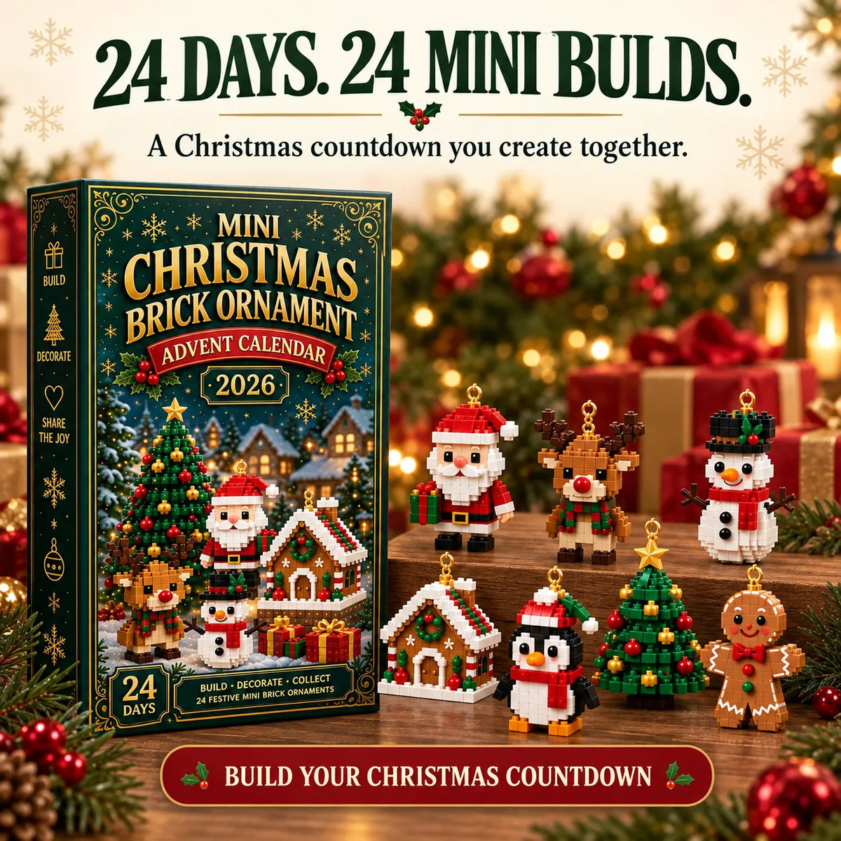 🎄24-Day Mini Christmas Brick Ornament Advent Calendar | 24 Unique Buildable Holiday Ornaments to Create, Hang & Keep 🧱
